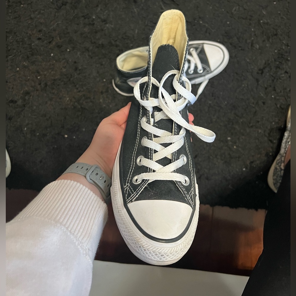 Women’s black high top converse. Worn once. Will wash before shipping